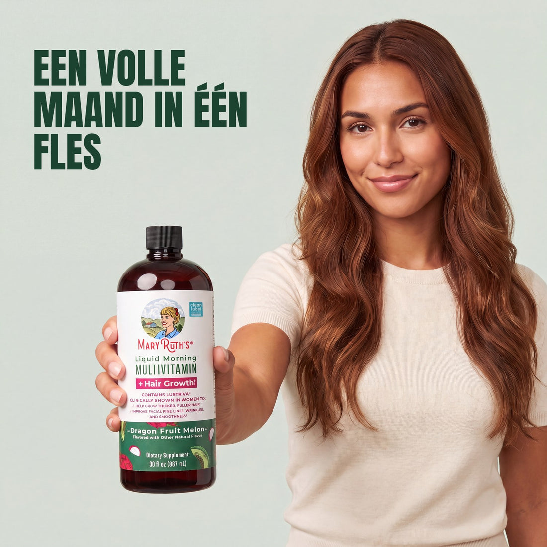 MaryRuth Organics Liquid Morning Multivitamin + Hair Growth, fles van 887 ml, drakenvrucht-meloensmaak