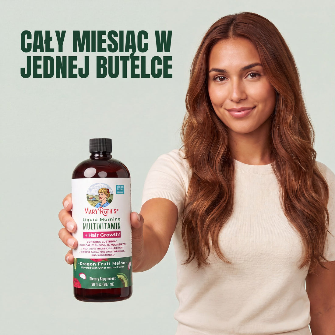 Butelka 887 ml MaryRuth Organics Liquid Morning Multivitamin + Hair Growth, smak smoczego owocu i melona
