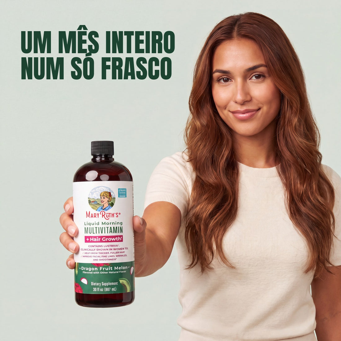 MaryRuth Organics Liquid Morning Multivitamin + Hair Growth, frasco de 887 ml, sabor a pitaia e melão