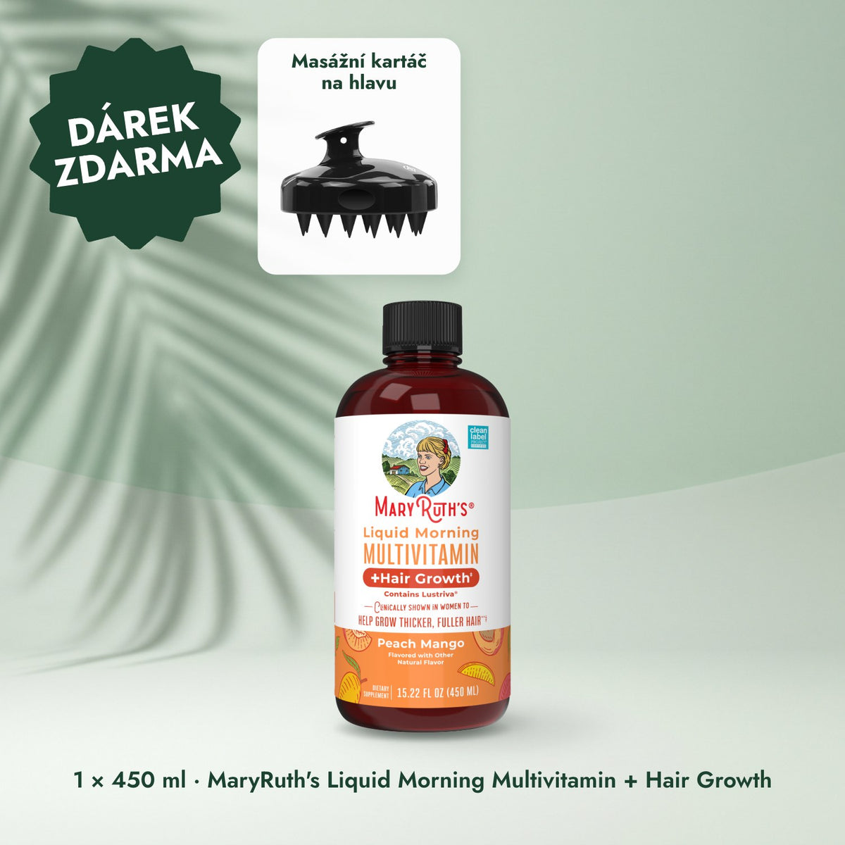 1 × 450 ml · MaryRuth's Liquid Morning Multivitamin + Hair Growth: Masážní kartáč na hlavu