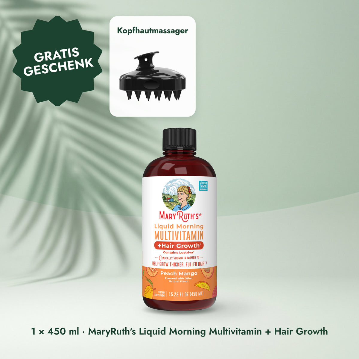 1 × 450 ml · MaryRuth's Liquid Morning Multivitamin + Hair Growth: Kopfhautmassager