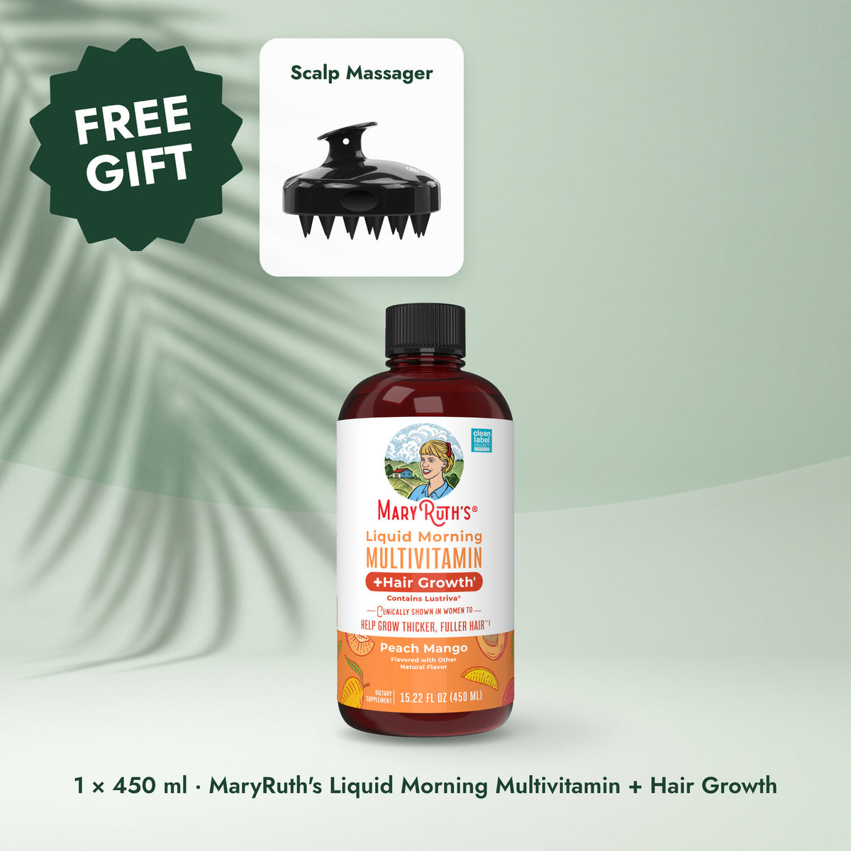 MaryRuth's Liquid Morning Multivitamin + Hair Growth: MaryRuth Organics Liquid Morning Multivitamin + Hair Growth – Peach Mango (450ml)