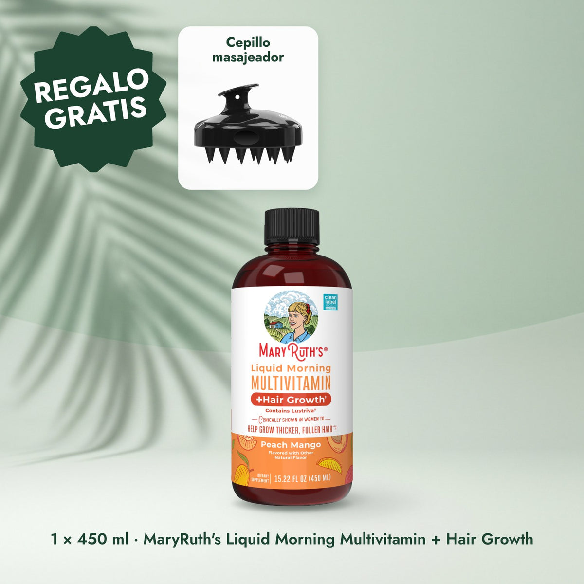 1 × 450 ml · MaryRuth's Liquid Morning Multivitamin + Hair Growth: Cepillo masajeador