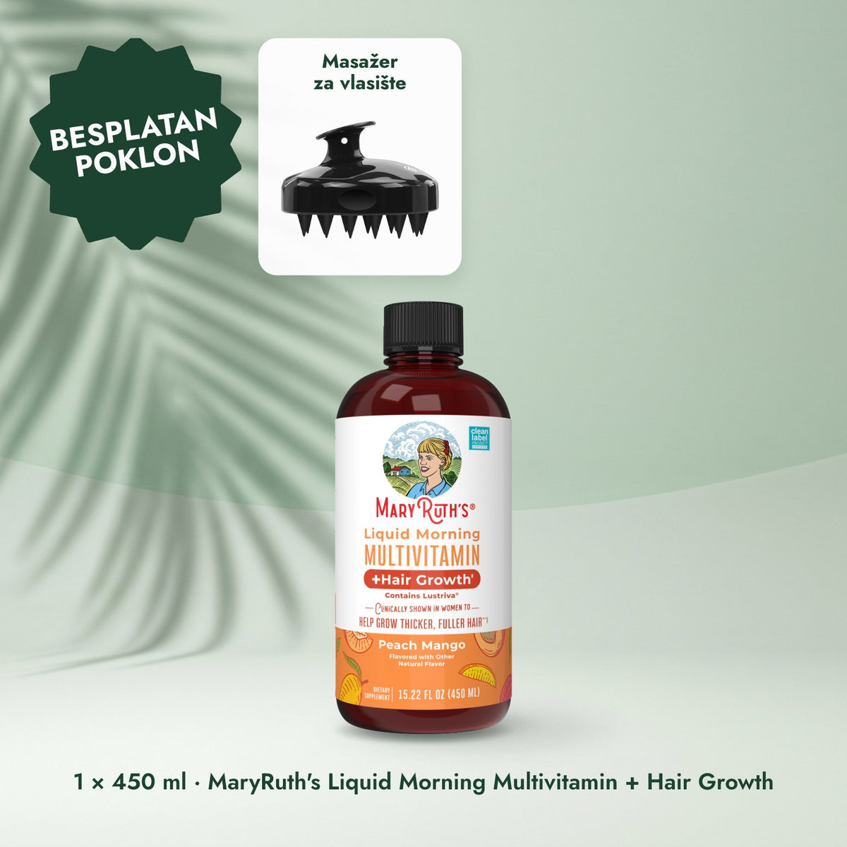 1 × 450 ml · MaryRuth's Liquid Morning Multivitamin + Hair Growth: Masažer za vlasište