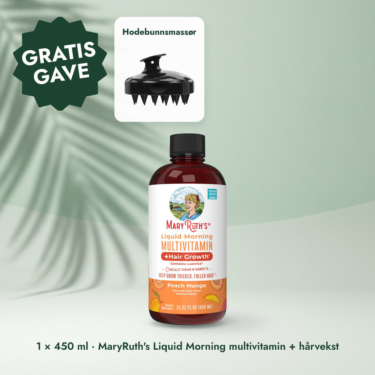 1 × 450 ml · MaryRuth's Liquid Morning multivitamin + hårvekst: Hodebunnsmassør