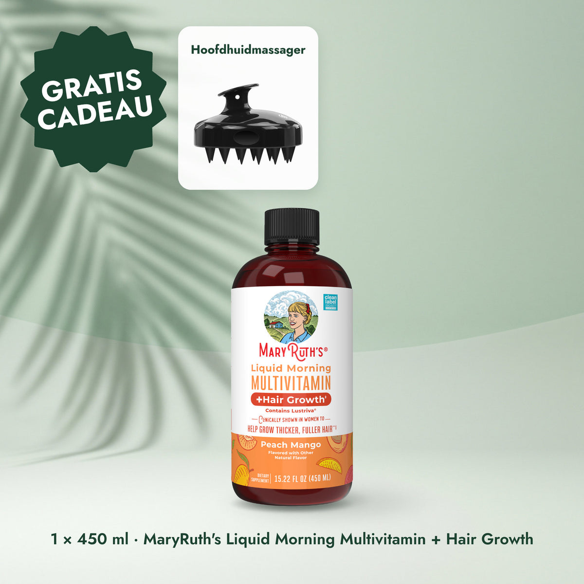 1 × 450 ml · MaryRuth's Liquid Morning Multivitamin + Hair Growth: Hoofdhuidmassager