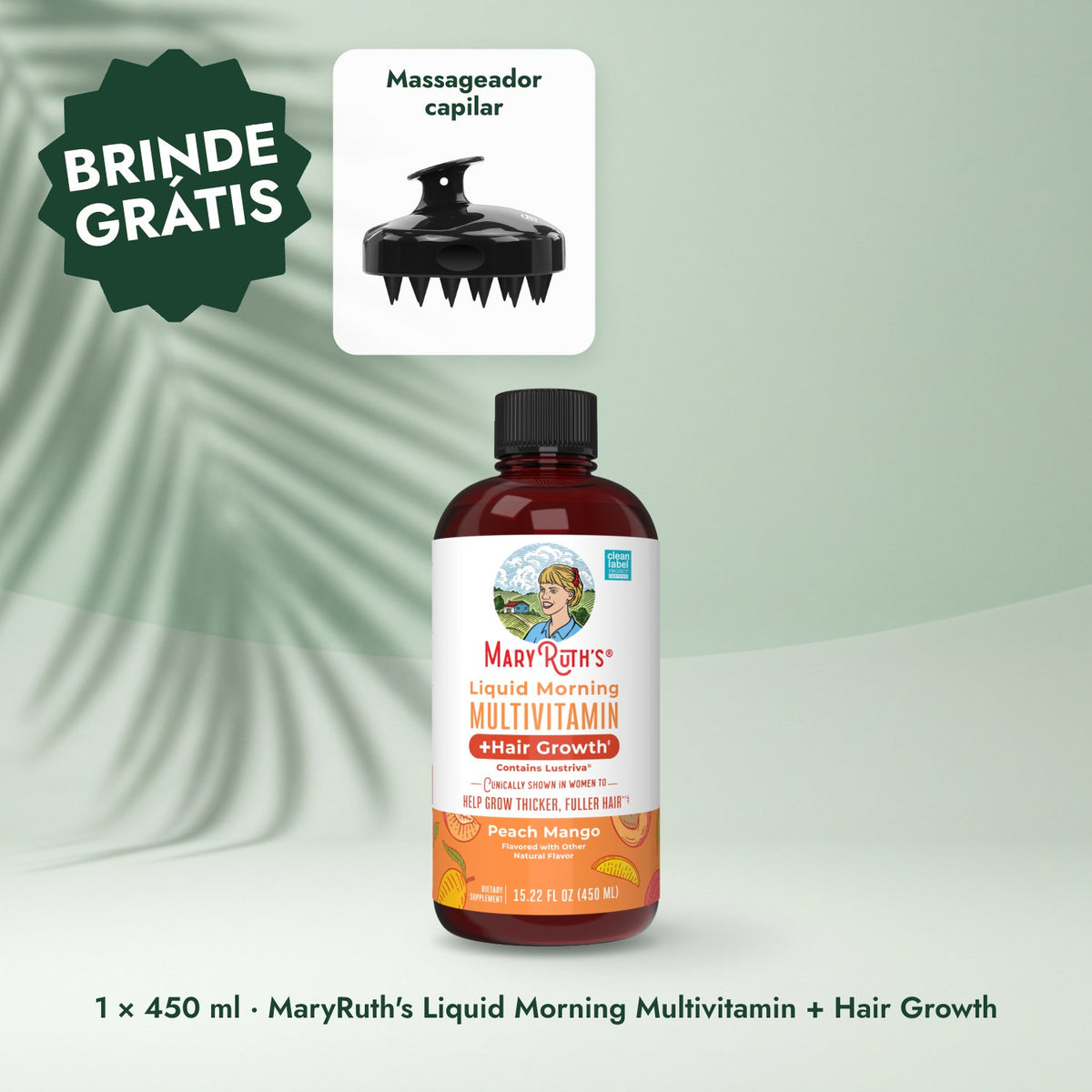 1 × 450 ml · MaryRuth's Liquid Morning Multivitamin + Hair Growth: Massageador capilar