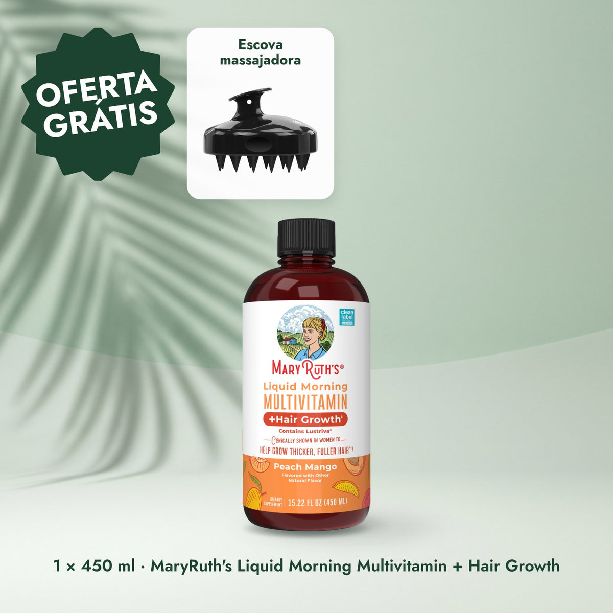 1 × 450 ml · MaryRuth's Liquid Morning Multivitamin + Hair Growth: Escova massajadora