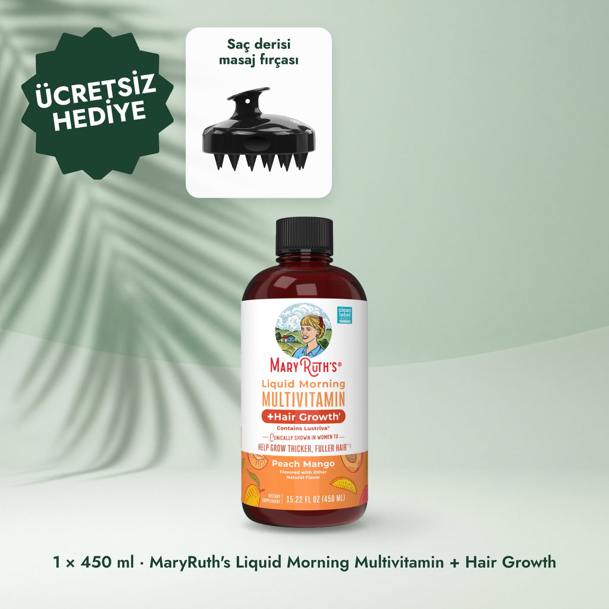 1 × 450 ml · MaryRuth's Liquid Morning Multivitamin + Hair Growth: Saç derisi masaj fırçası