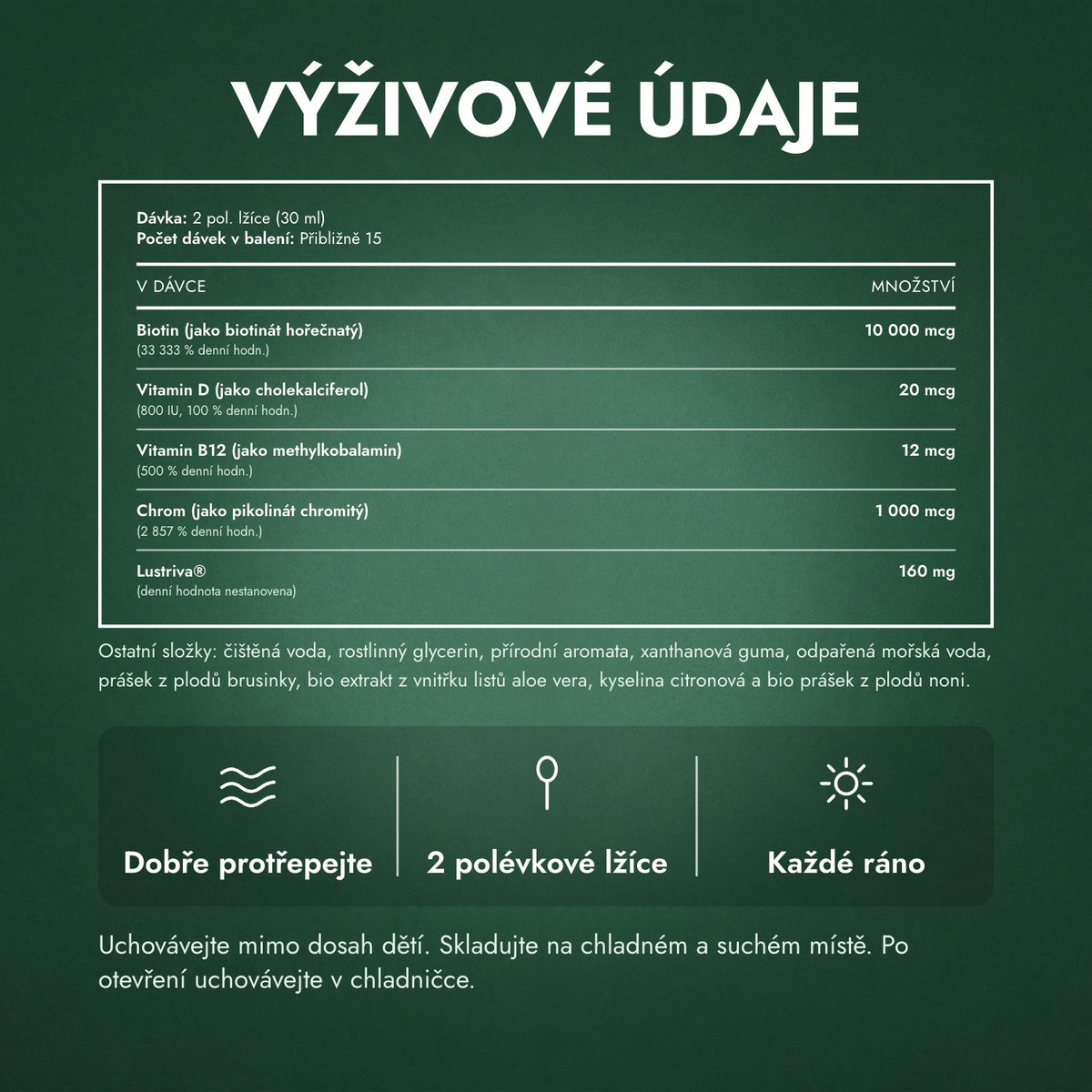 Výživové údaje: MaryRuth's Liquid Morning Multivitamin + Hair Growth