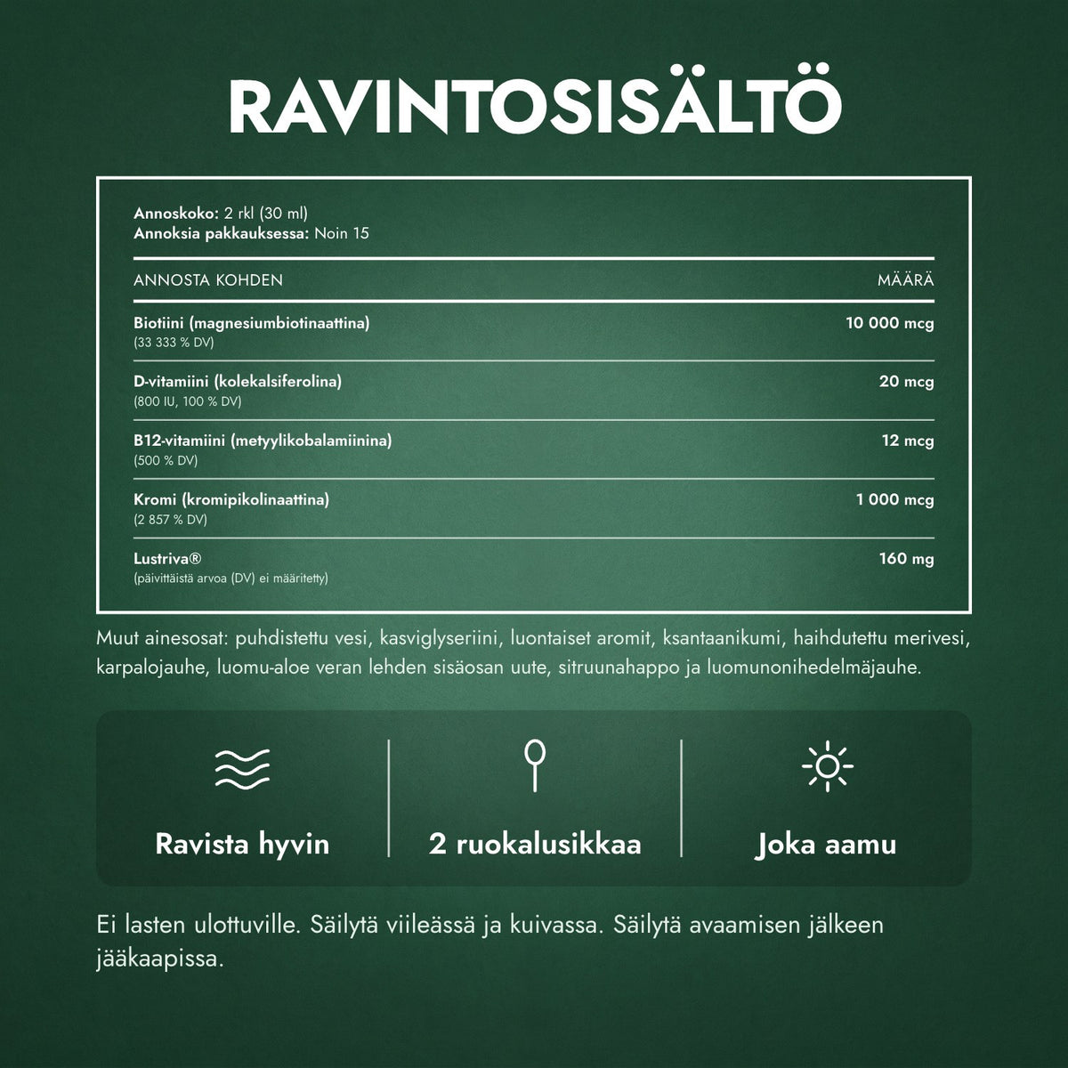 Ravintosisältö: MaryRuth's Liquid Morning -monivitamiini + hiusten kasvu