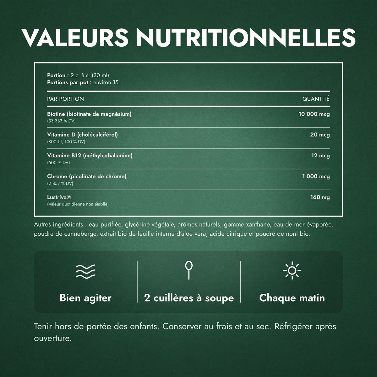 Valeurs nutritionnelles: MaryRuth's Liquid Morning Multivitamin + Hair Growth