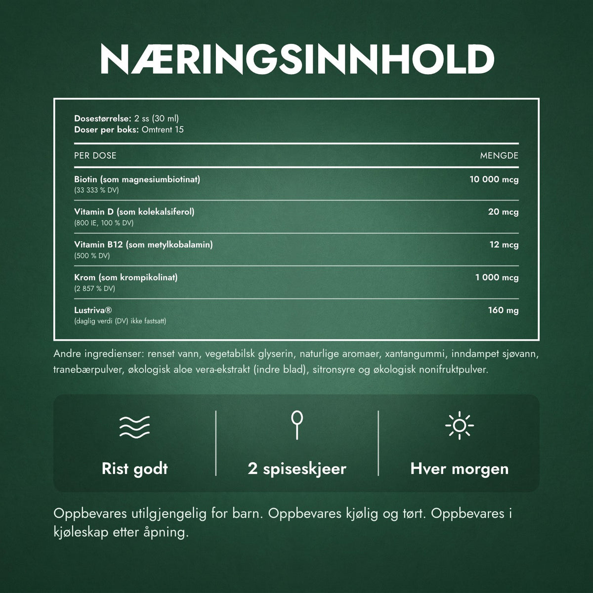 Næringsinnhold: MaryRuth's Liquid Morning multivitamin + hårvekst