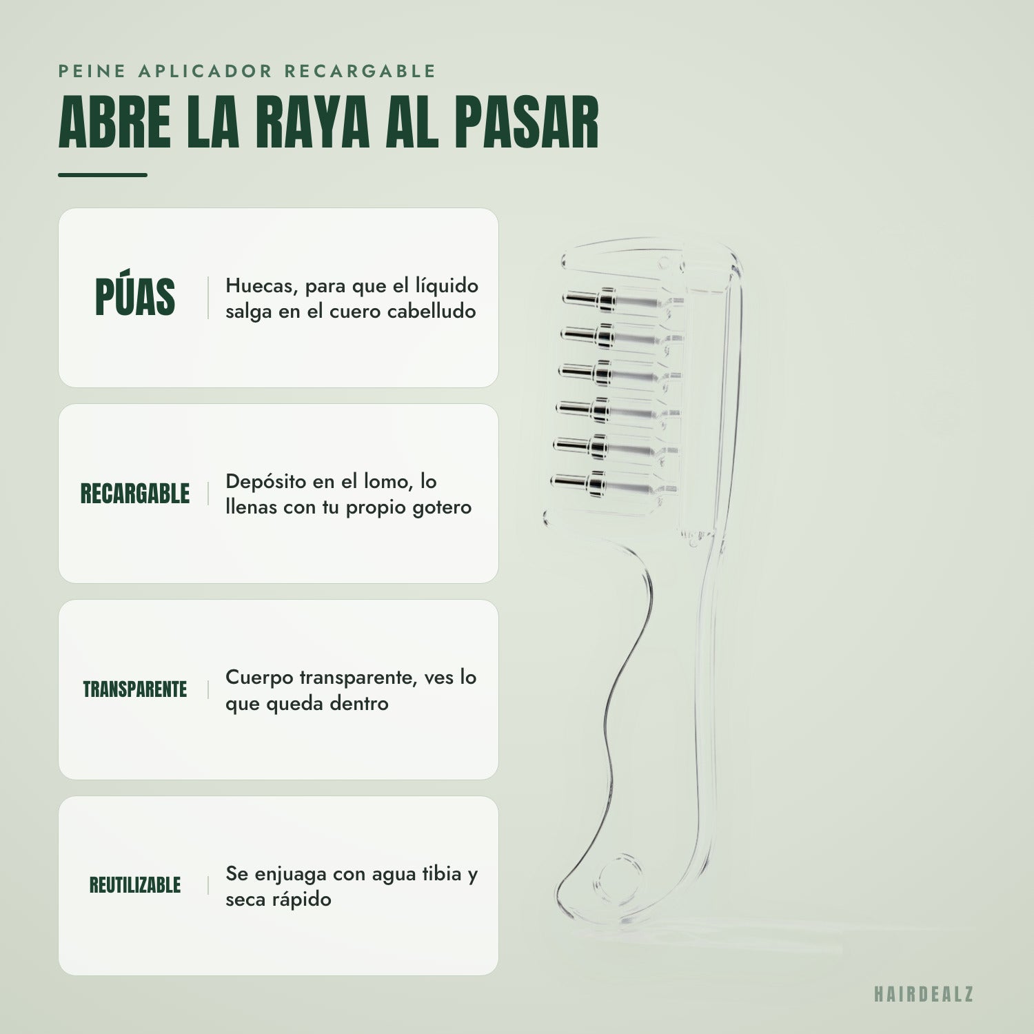 Peine aplicador recargable — Abre la raya al pasar