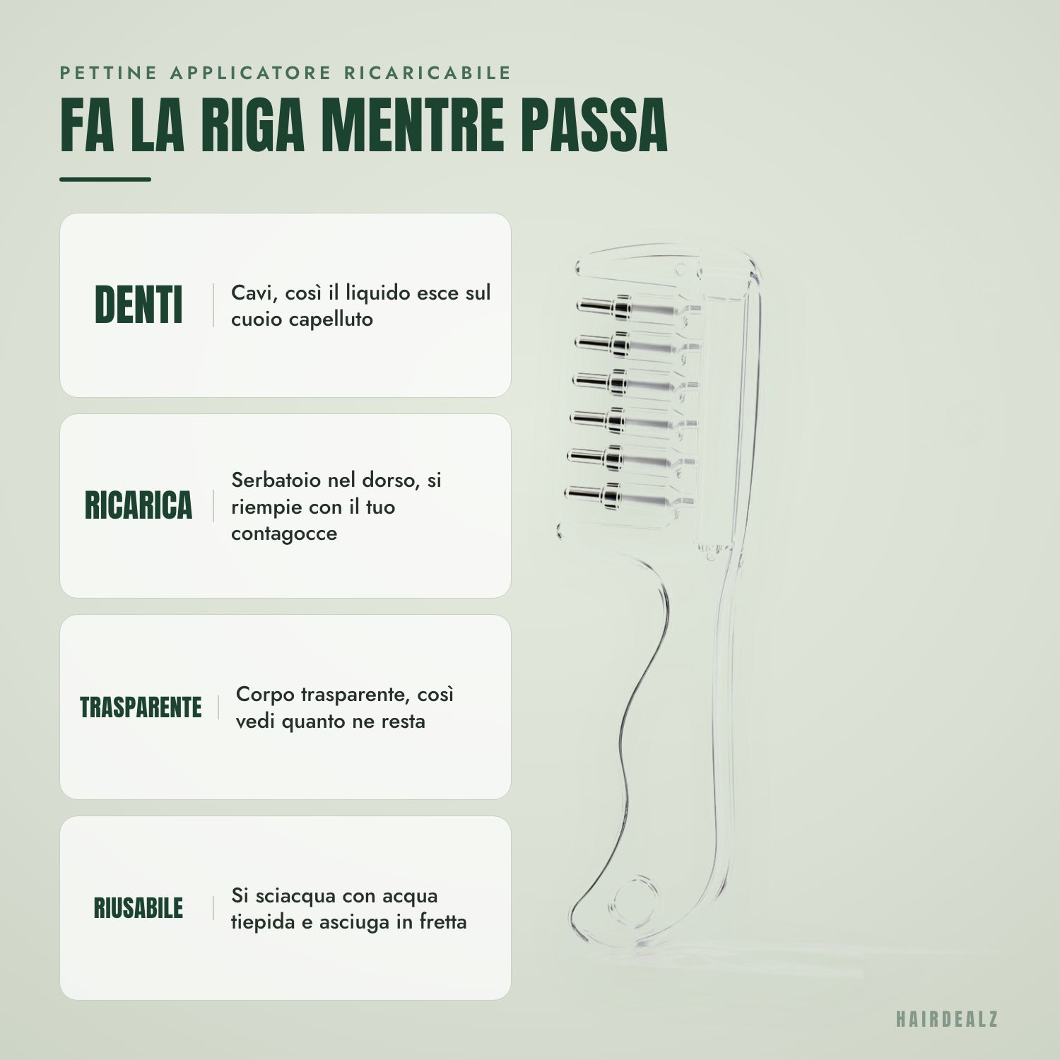 Pettine applicatore ricaricabile — Fa la riga mentre passa