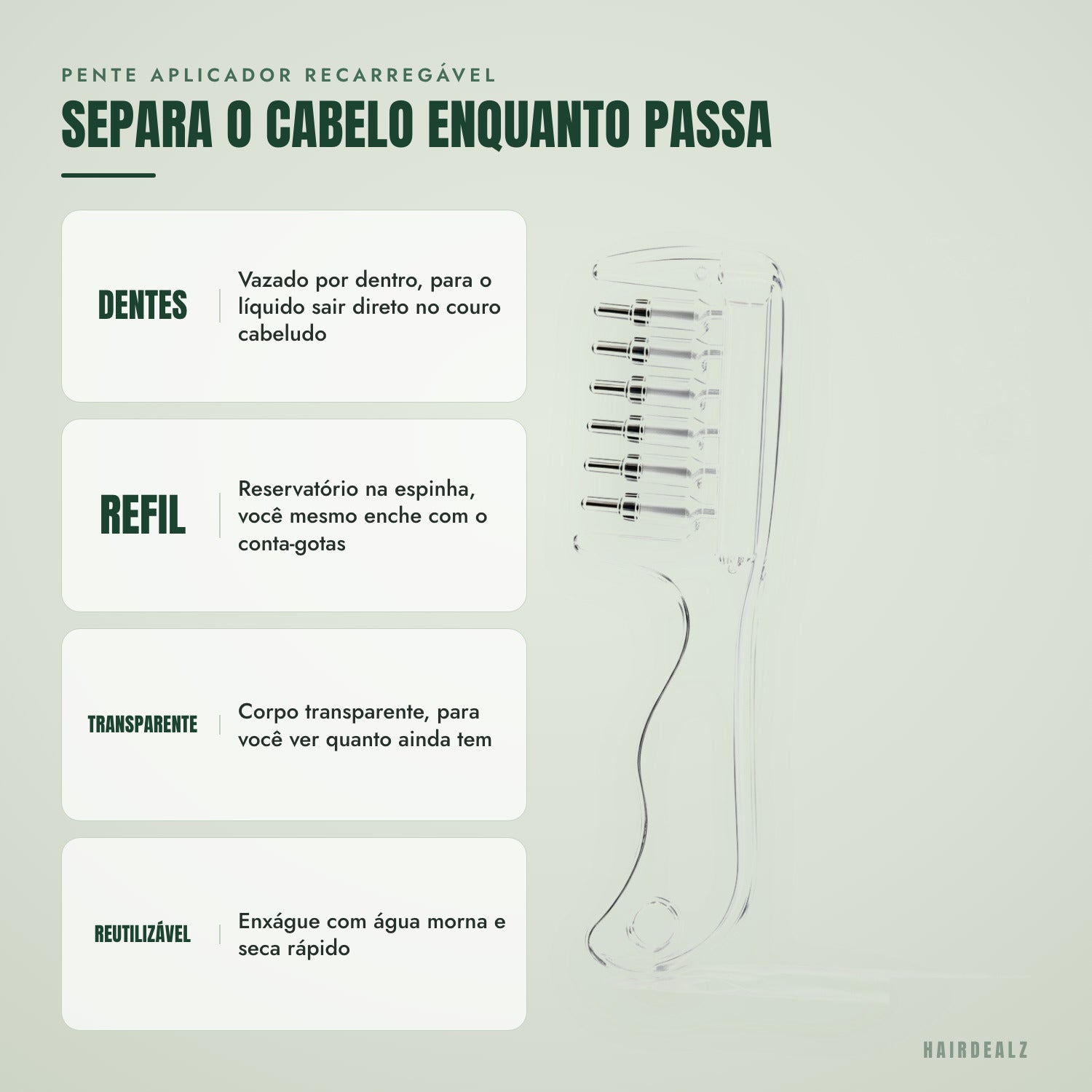 Pente aplicador recarregável — Abre a risca ao passar