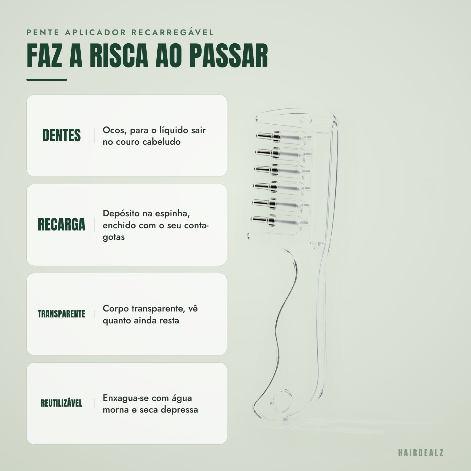 Pente aplicador recarregável — Faz a risca à medida que avança