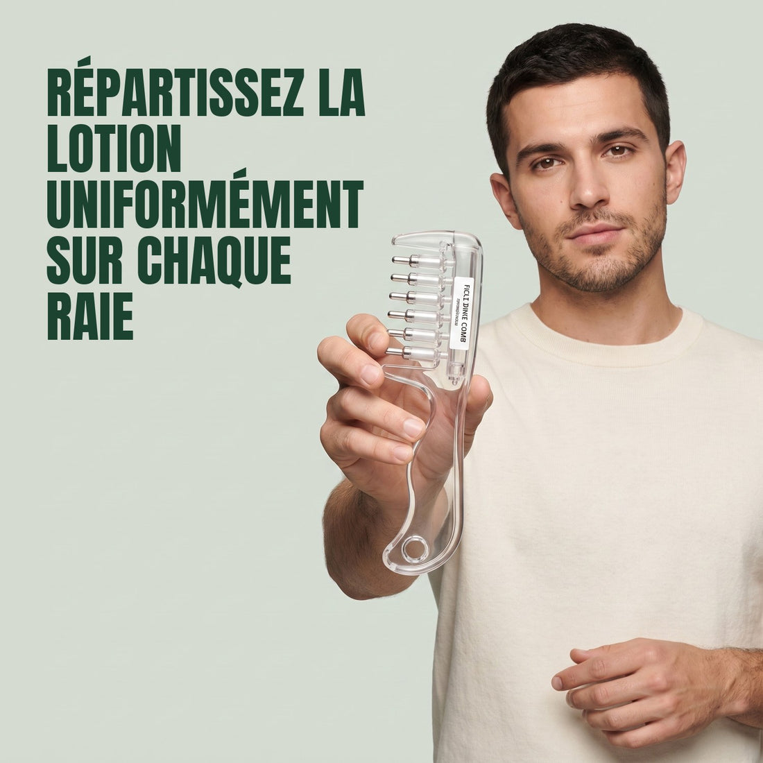 Peigne applicateur rechargeable pour minoxidil, à dents creuses
