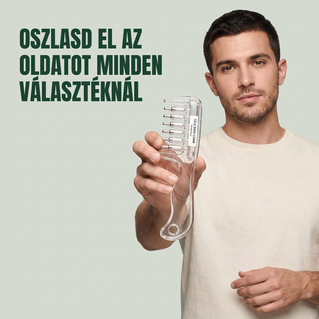 Újratölthető minoxidil applikátorfésű üreges fogakkal