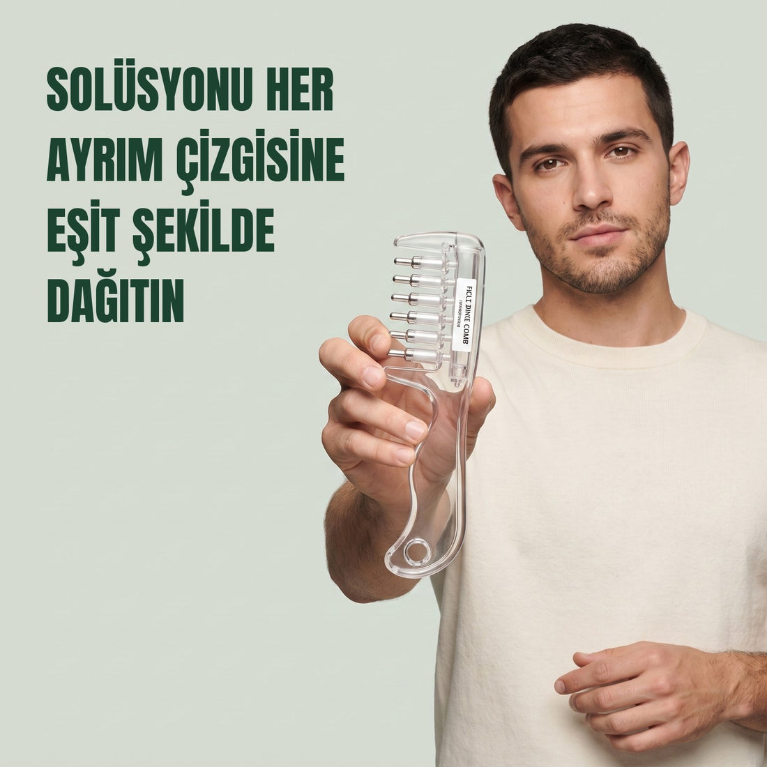 İçi boş dişli, doldurulabilir minoksidil uygulama tarağı