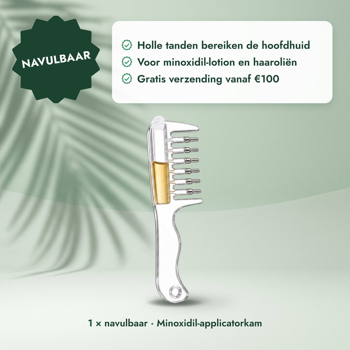 1 × navulbaar · Minoxidil-applicatorkam: Navulbaar