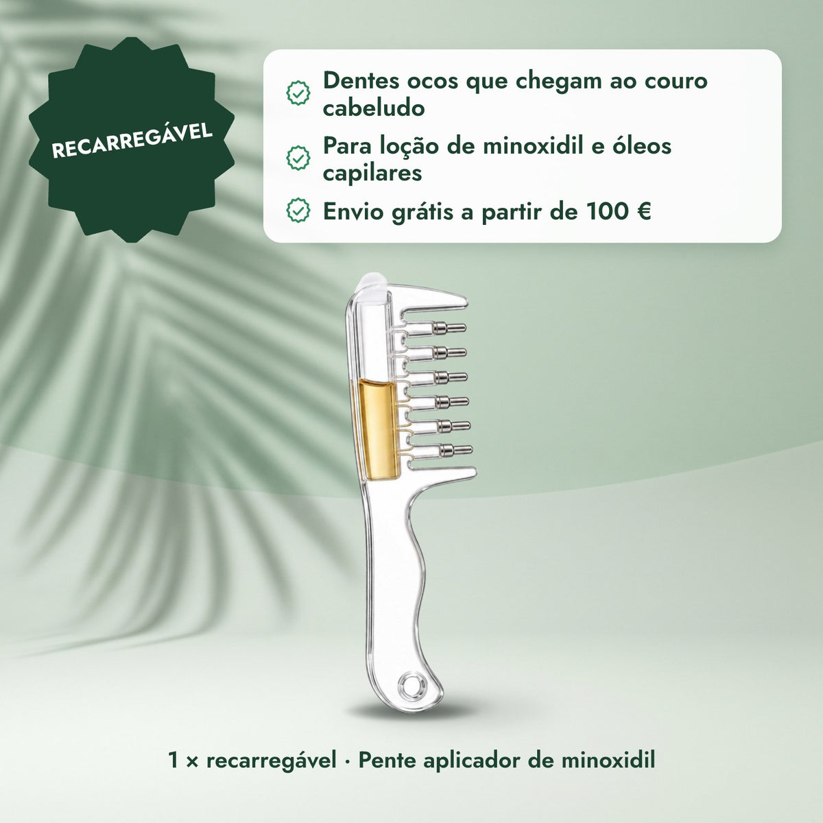 1 × recarregável · Pente aplicador de minoxidil: Recarregável