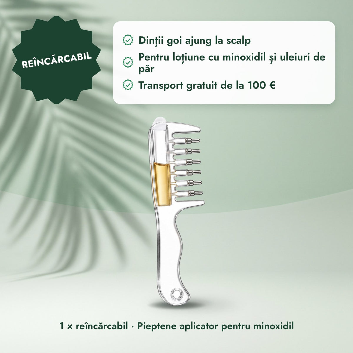 1 × reîncărcabil · Pieptene aplicator pentru minoxidil: Reîncărcabil