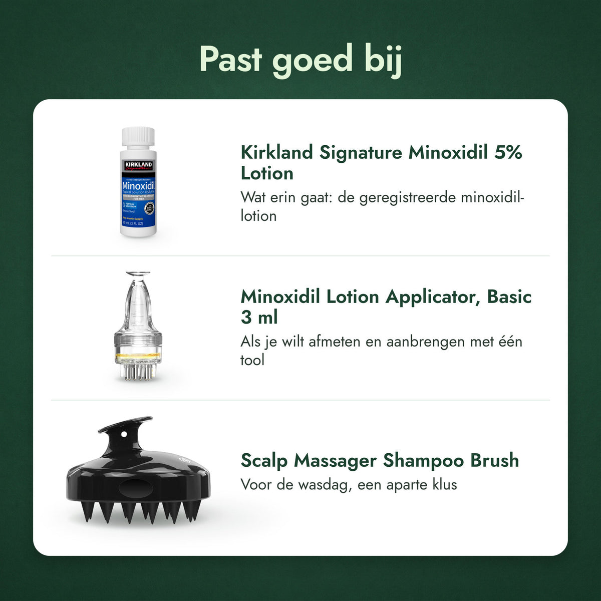 Past goed bij: Kirkland Signature Minoxidil 5%, Applicator voor minoxidil-lotion, Basic 3 ml, Hoofdhuidmassager, shampooborstel