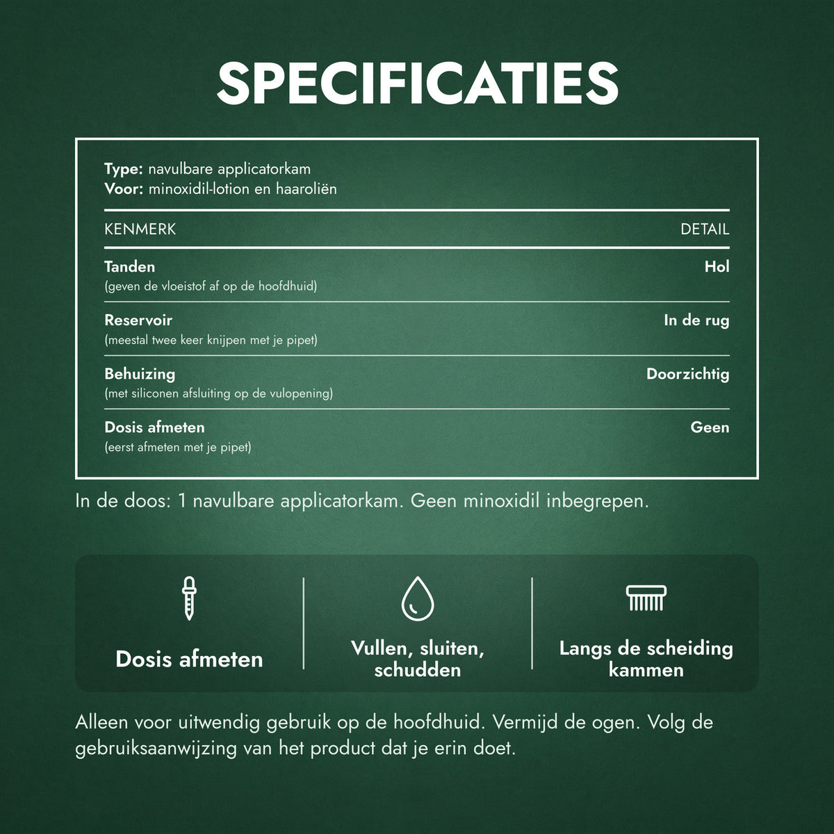 Specificaties: Minoxidil-applicatorkam