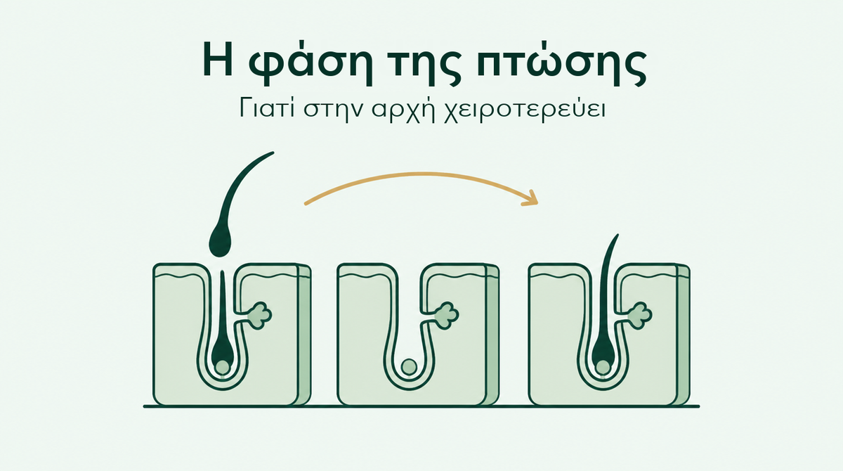 Η φάση πτώσης μαλλιών από τη μινοξιδίλη, με απλά λόγια