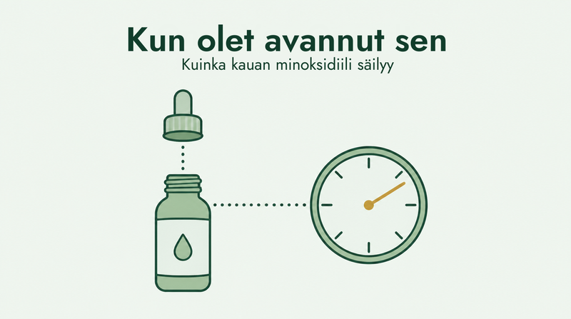 Kuinka kauan minoksidiili säilyy avaamisen jälkeen