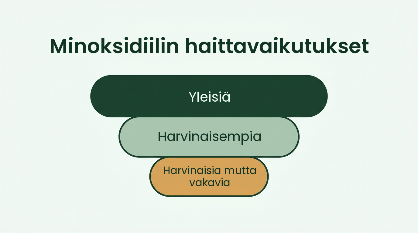 Minoksidiilin sivuvaikutukset yleisimmistä harvinaisimpiin
