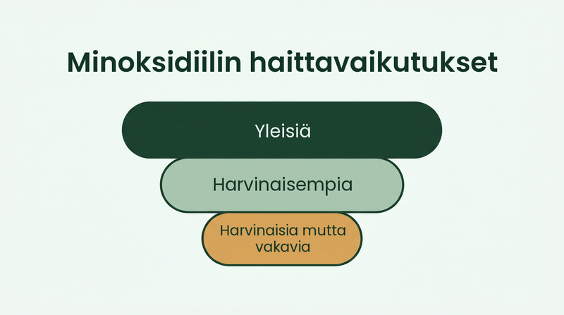 Minoksidiilin sivuvaikutukset yleisimmistä harvinaisimpiin