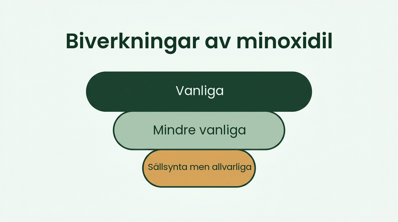 Biverkningar av minoxidil, från vanliga till sällsynta