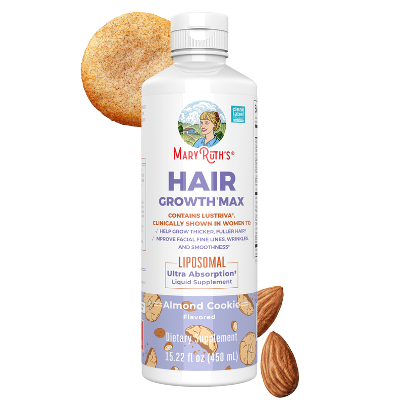 MaryRuth Organics Hair Growth Max Liposomal 450 ml bottle, almond cookie flavour