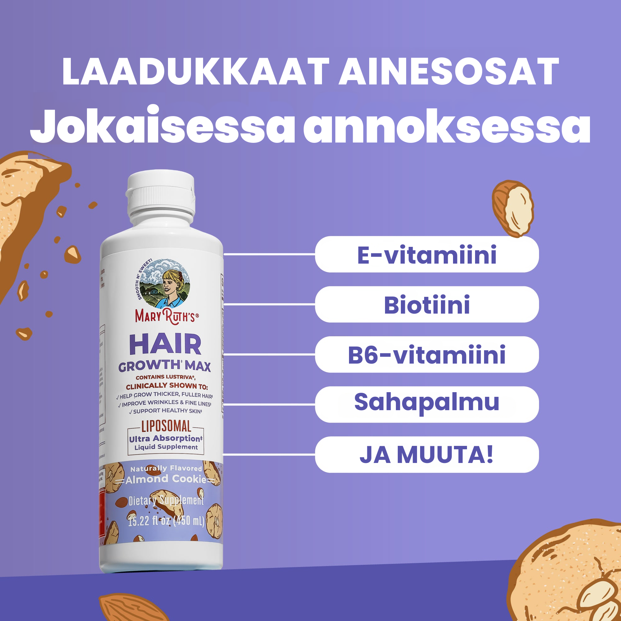 MaryRuth Hair Growth Max Liposomalin tärkeimmät ainesosat