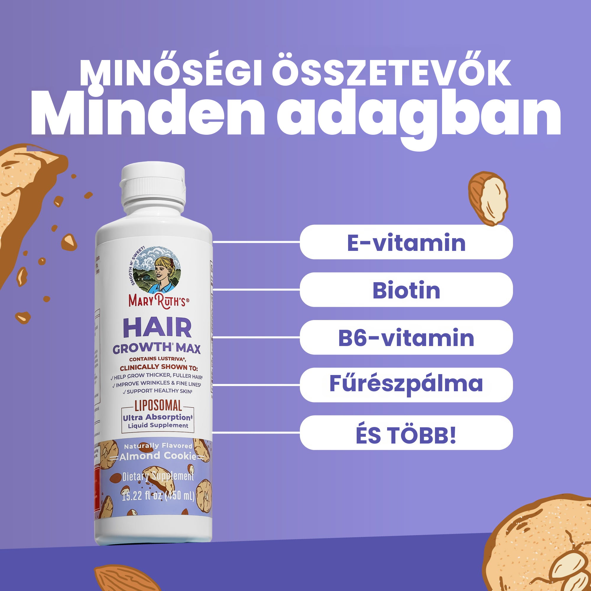 Kulcsfontosságú összetevők a MaryRuth Hair Growth Max Liposomal termékben