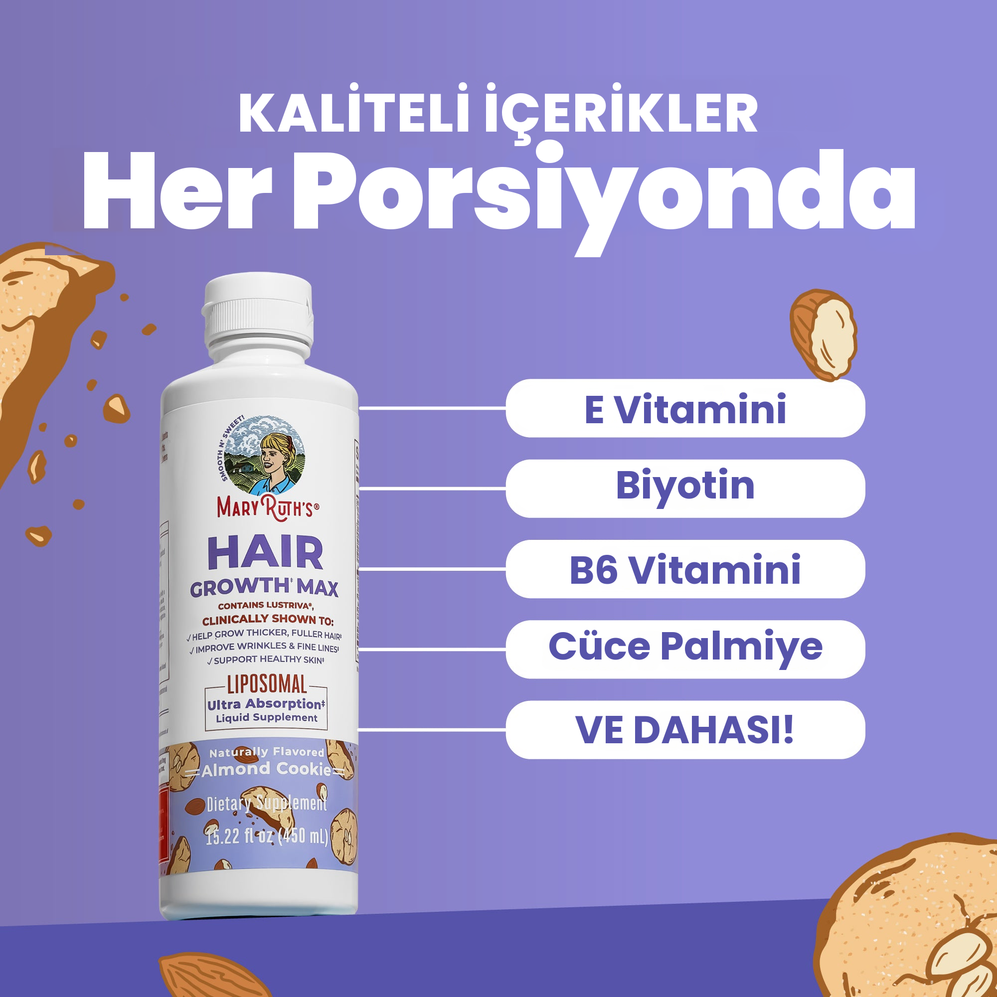 MaryRuth Hair Growth Max Liposomal'daki ana içerikler