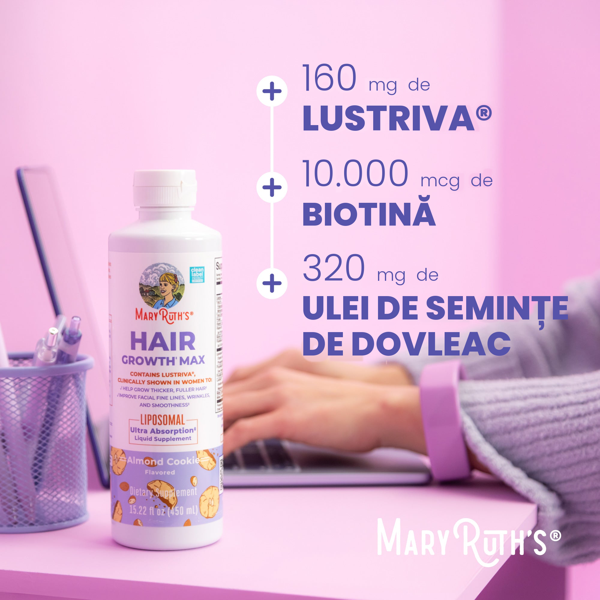 Ingrediente pe bază de plante: ulei de semințe de dovleac, fruct de saw palmetto, eclipta și amla