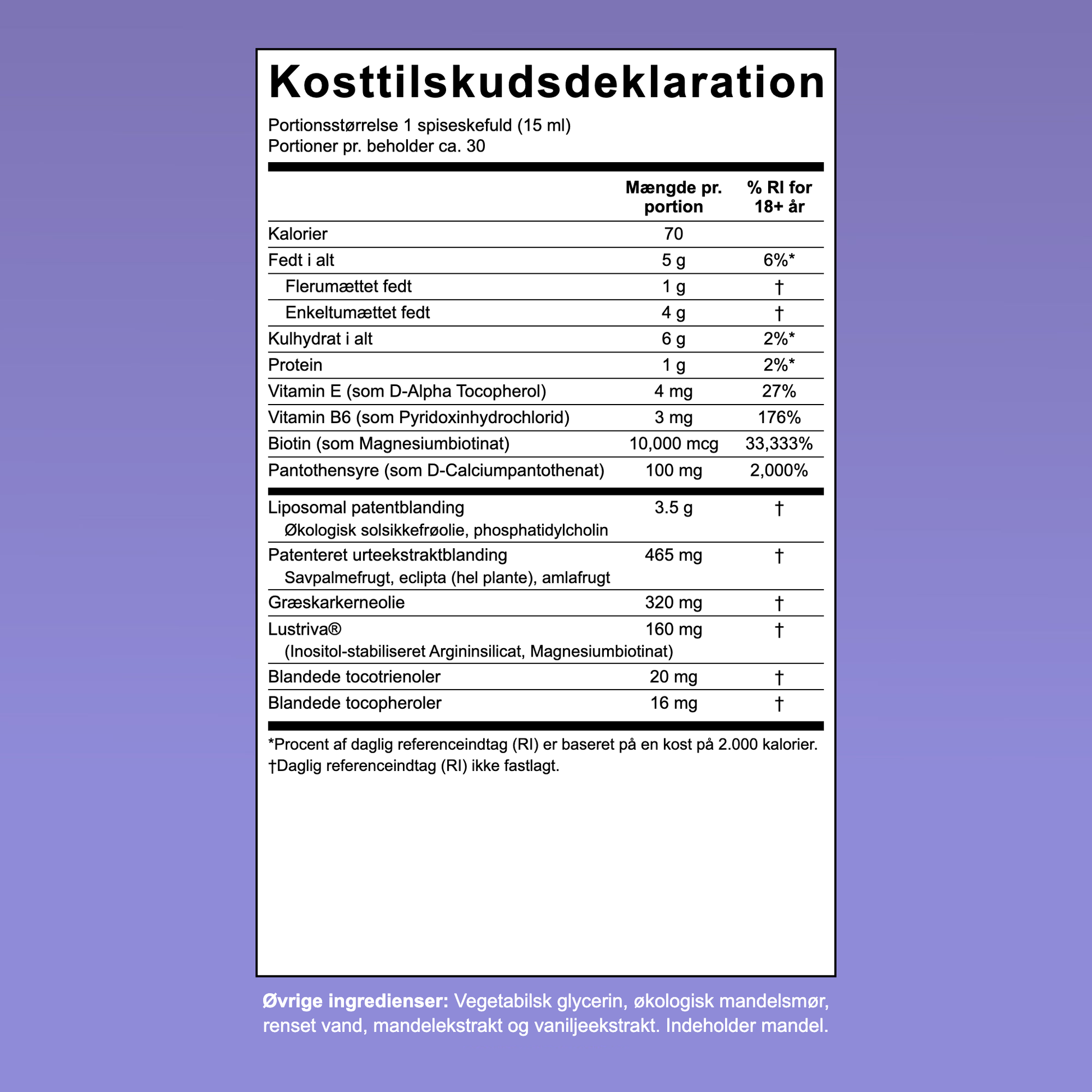 Kosttilskudsdeklaration for MaryRuth Hair Growth Max Liposomal