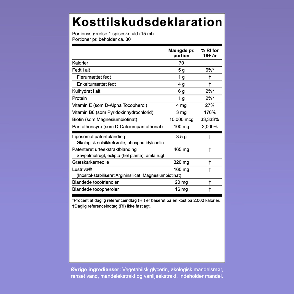 Kosttilskudsdeklaration for MaryRuth Hair Growth Max Liposomal