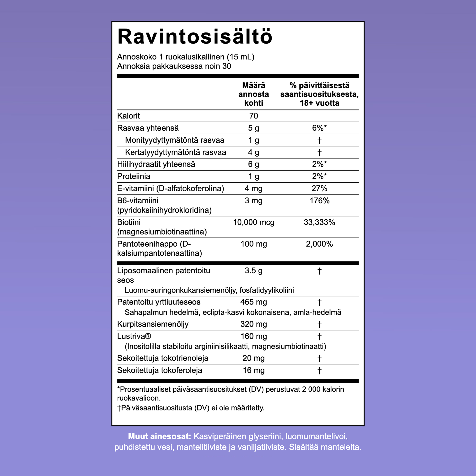 MaryRuth Hair Growth Max Liposomalin ravintosisältötaulukko