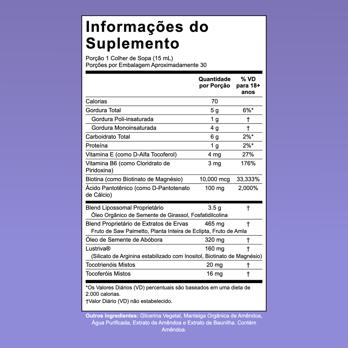 Tabela de suplemento do MaryRuth Hair Growth Max Liposomal