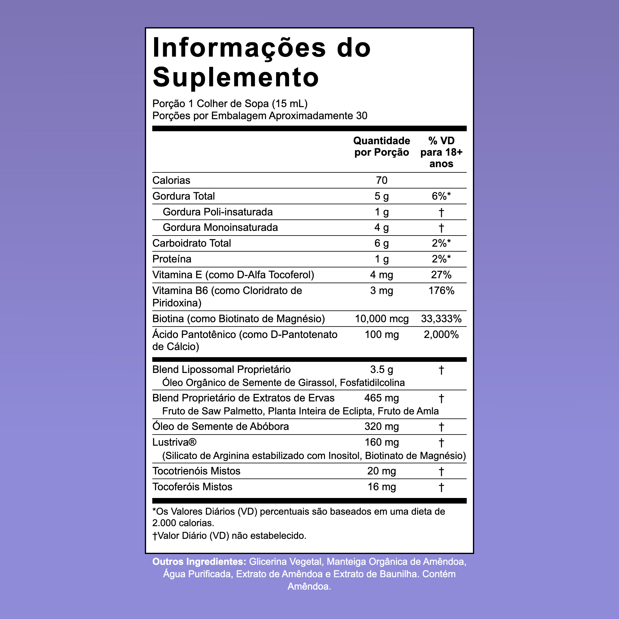 Tabela de suplemento do MaryRuth Hair Growth Max Liposomal