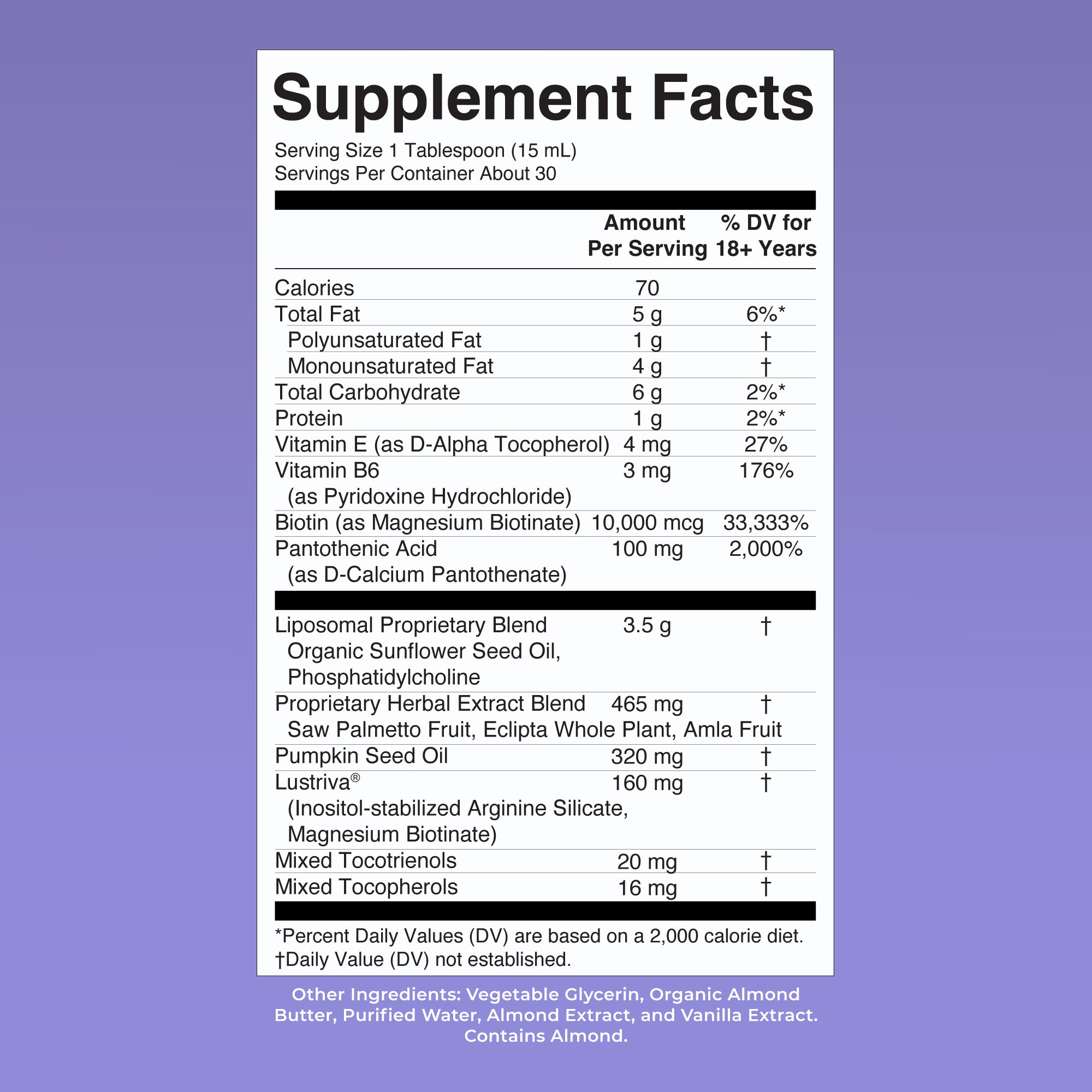 Supplement facts panel for MaryRuth Hair Growth Max Liposomal