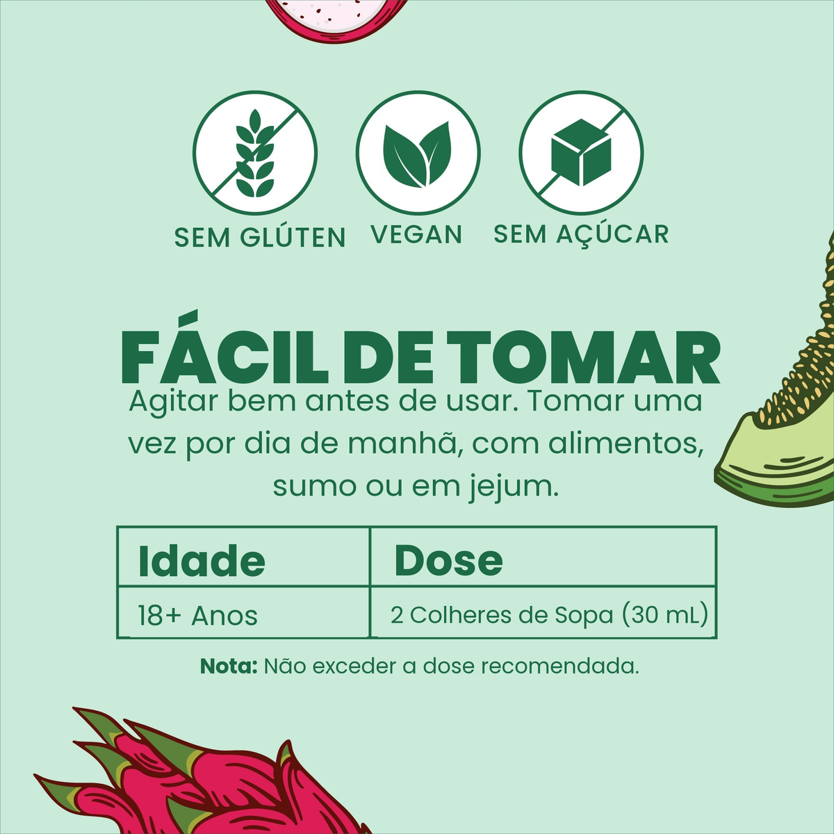 Fácil de tomar: agitar bem, adultos a partir dos 18 anos tomam 2 colheres de sopa (30 ml) uma vez por dia, de manhã