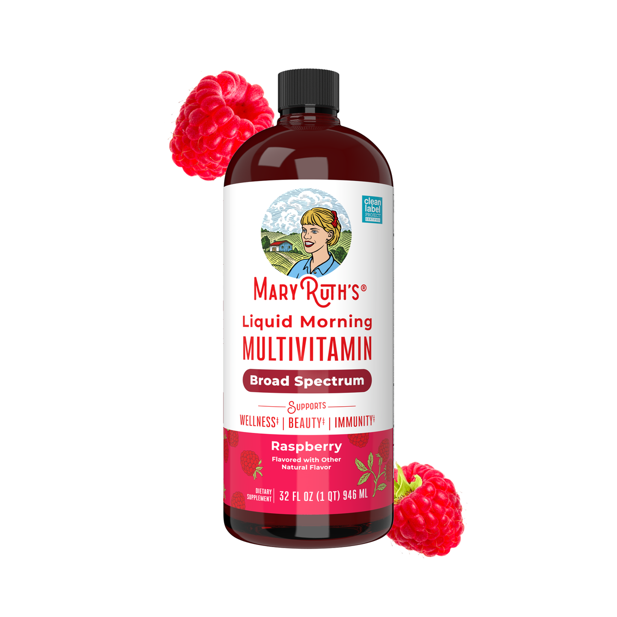 MaryRuth Organics Liquid Morning Multivitamin 946 ml bottle, raspberry flavour