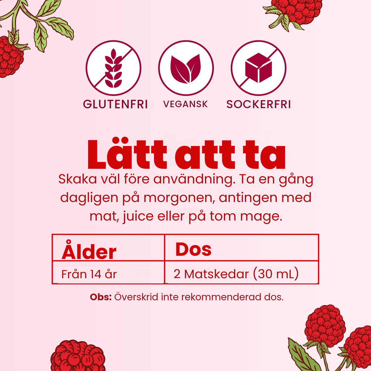 Lätt att ta: skaka väl och ta en gång om dagen på morgonen; från 14 år 2 matskedar (30 ml)