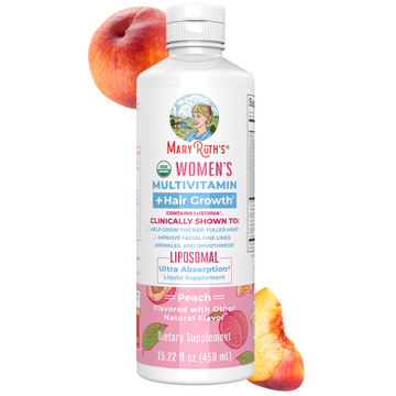 MaryRuth Organics Women's Multivitamin + Hair Growth Liposomal 450 ml bottle, peach flavour