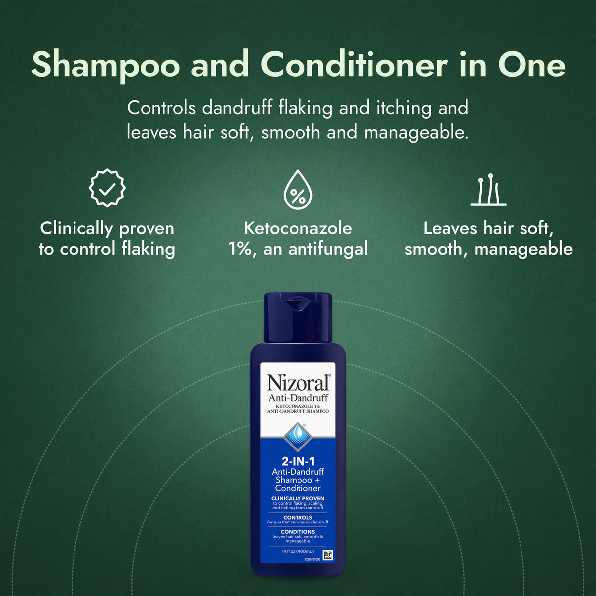 Nizoral 2-in-1 Anti-Dandruff Shampoo + Conditioner: Shampoo and Conditioner in One Clinically proven to control flaking, Ketoconazole 1%, an antifungal, Leaves hair soft, smooth, manageable
